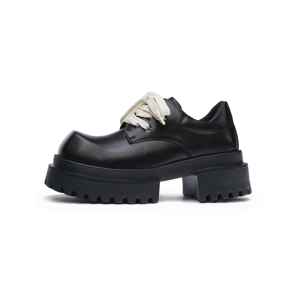 A21 platform derby shoes in Gloss Black, side view