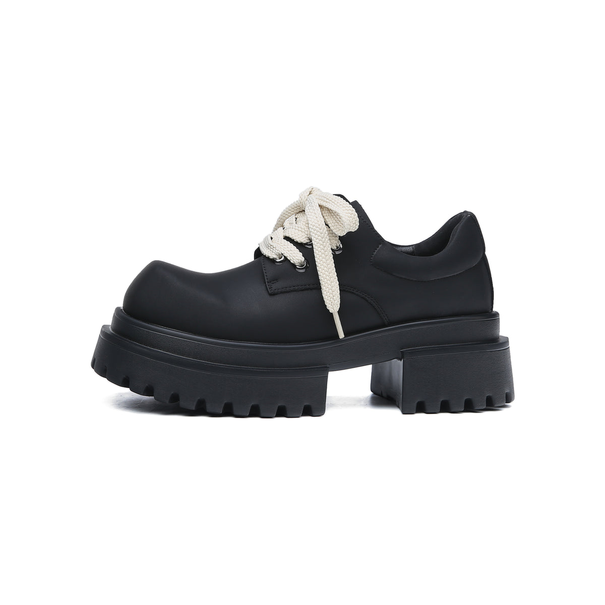 A21 platform derby shoes in Matte Black, side view
