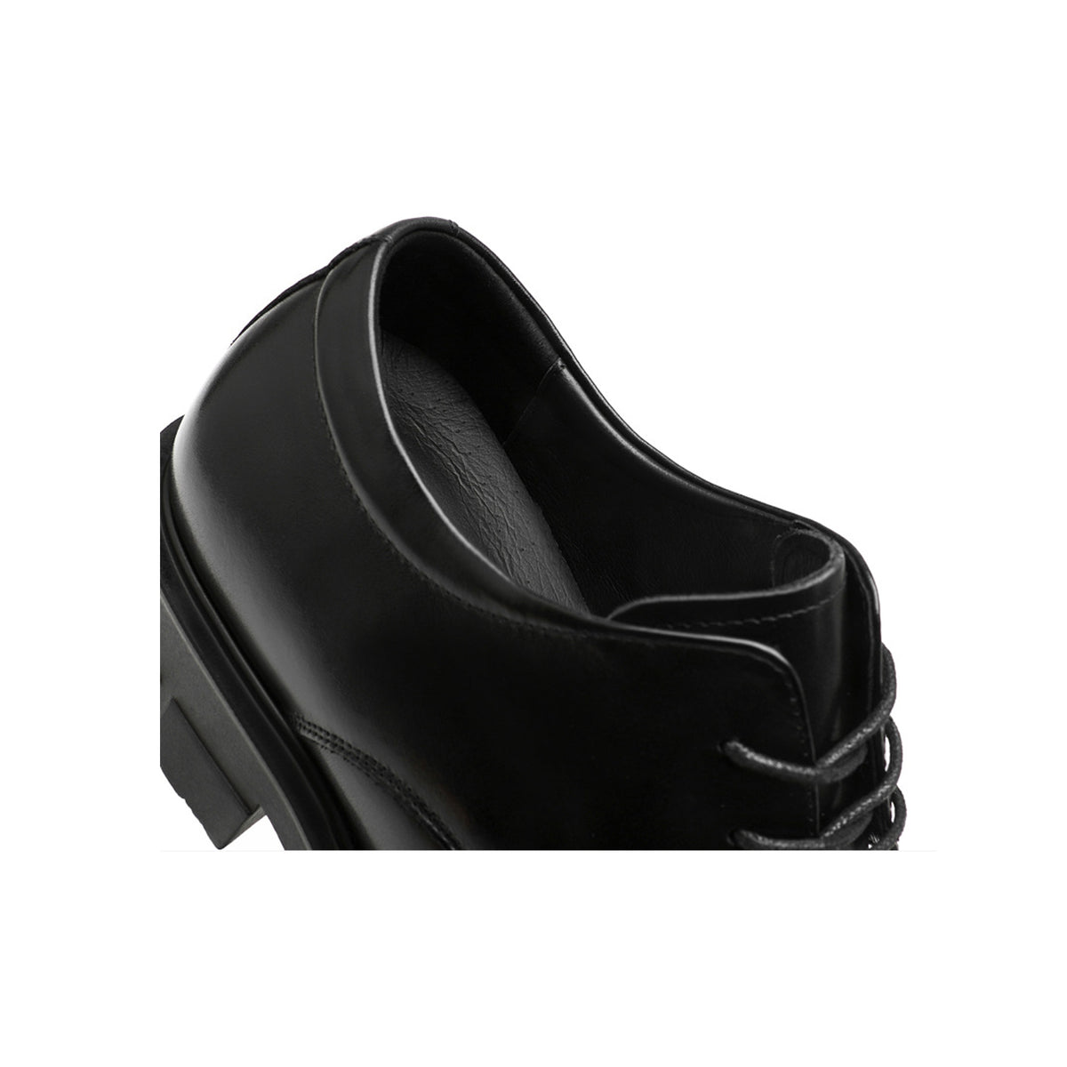 A28 black leather derby shoes, collar and lining detail