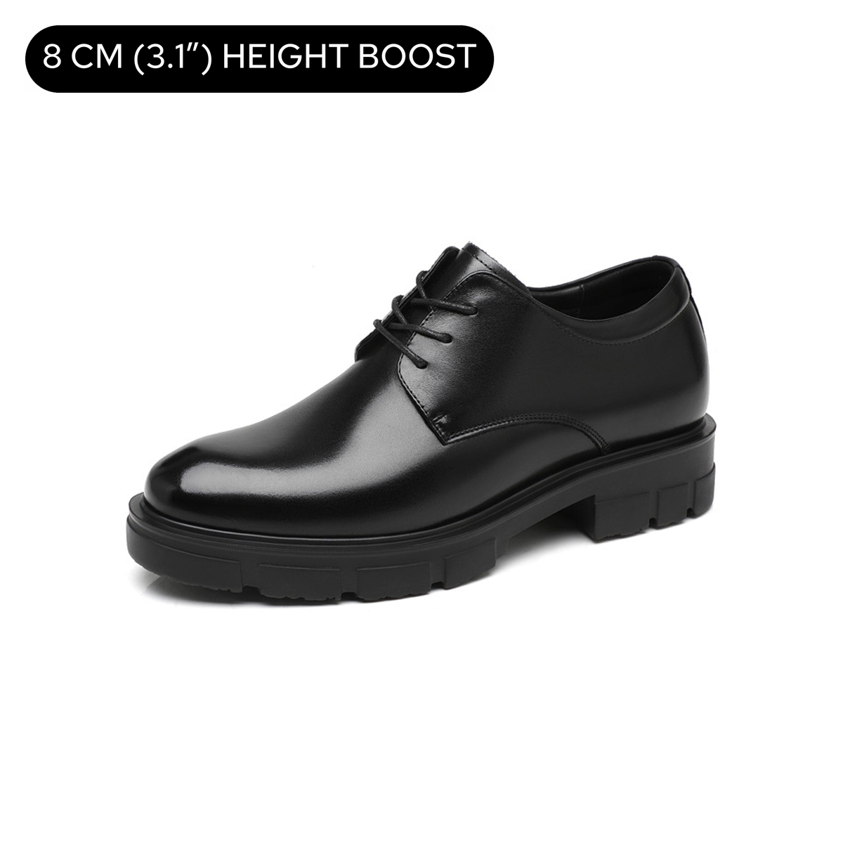 Ashford black chunky leather derby shoes — 8 CM (3.1″) HEIGHT BOOST