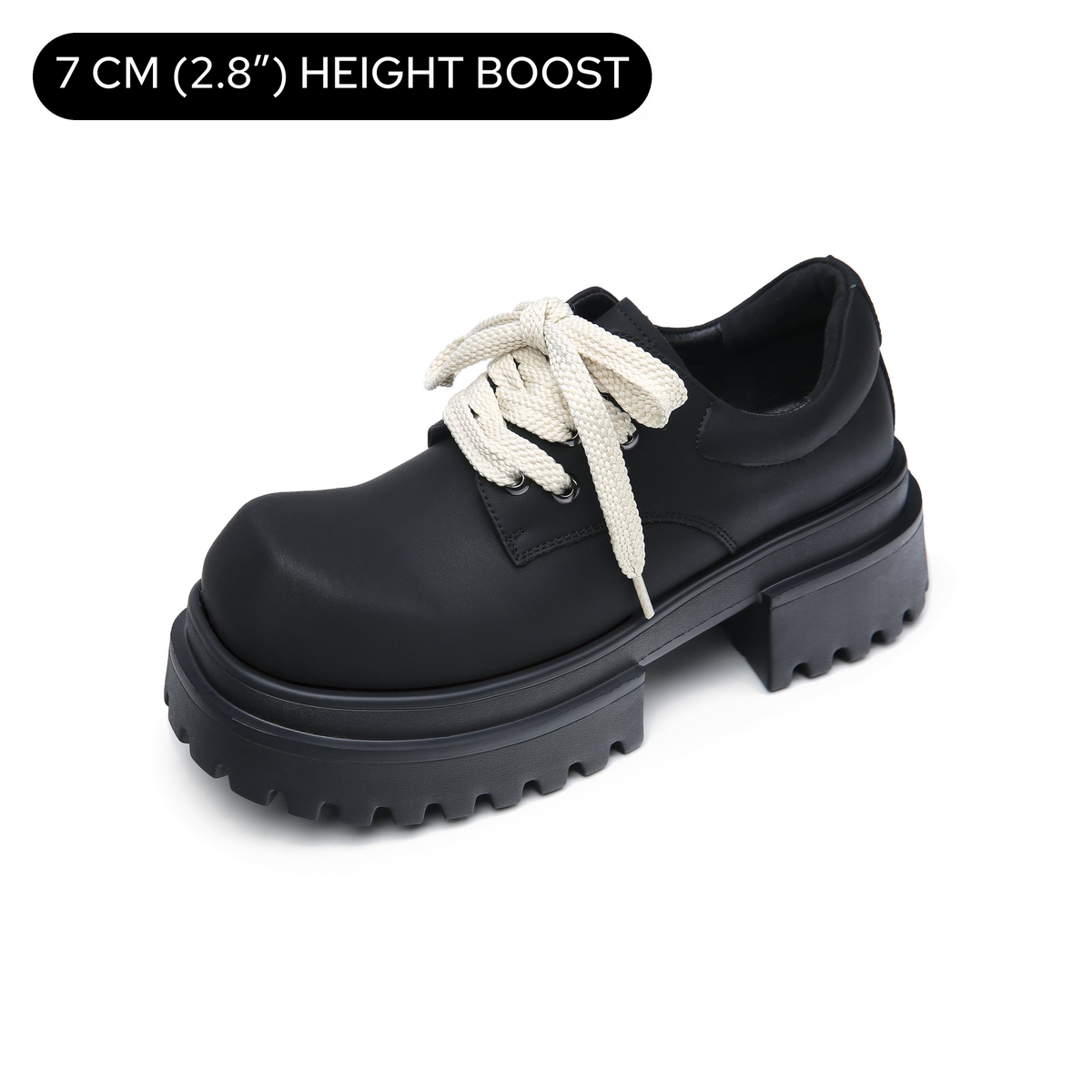 A21 platform derby shoes in Matte Black, three-quarter view